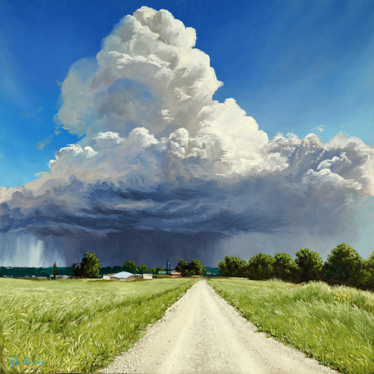 "Possibilities"  16x16" Storm Cloud Over Prairie Weather Painting